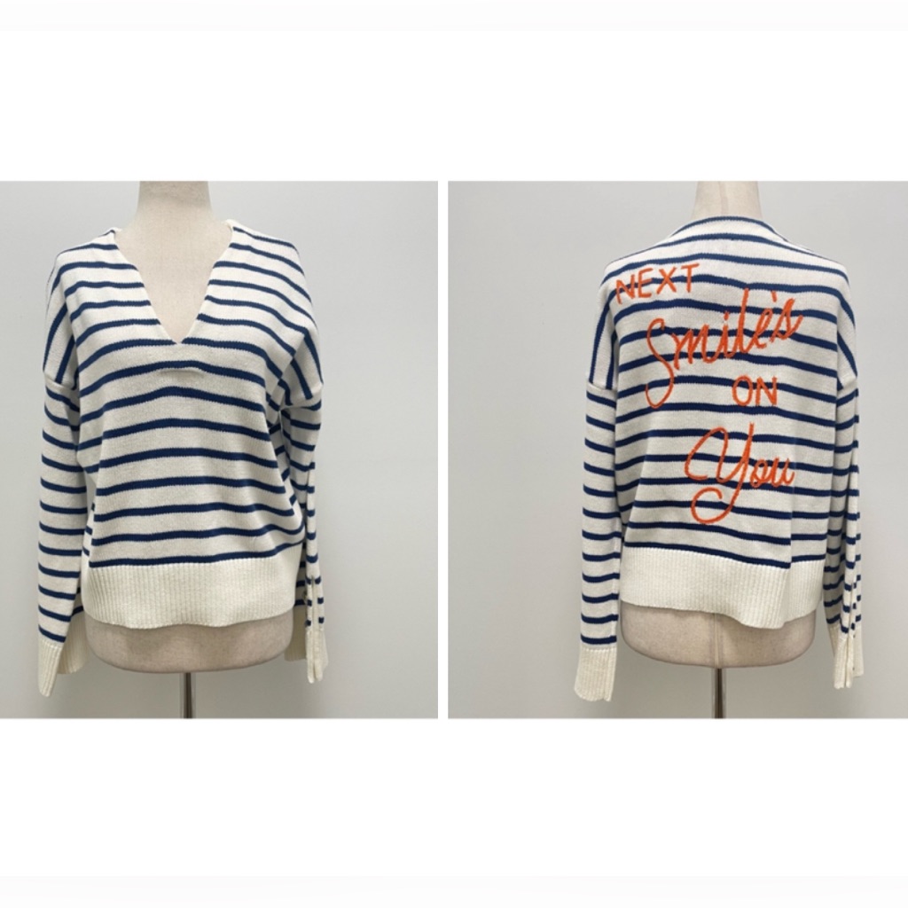 Kerri Rosenthal Xokr Next Smile's On You Blue Striped Long Sleeve Sweater L